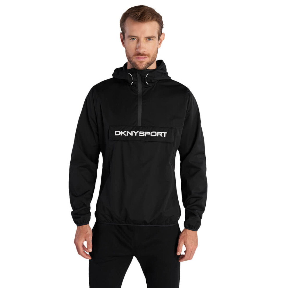 (L, Black) DKNY Mens Downwind 1/4 Zip Water Repellent Lightweight Jacket