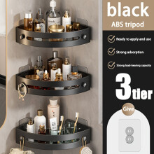 (Black, 3 Tier) Toilet Storage Rack Without Punching, Bathroom Shower Room Triangular Baskets, Toilet Corner Storage Shower Gel Racks