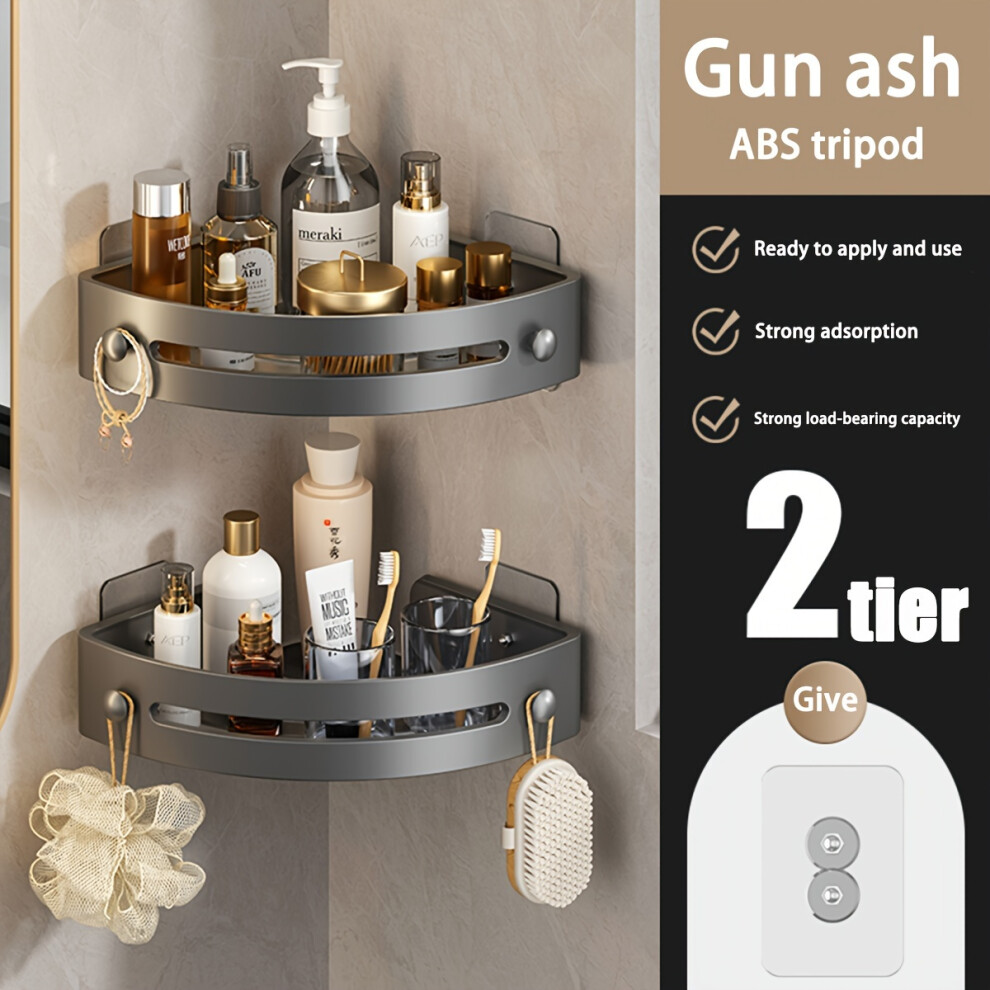(Dark Grey, 2 Tier) Toilet Storage Rack Without Punching, Bathroom Shower Room Triangular Baskets, Toilet Corner Storage Shower Gel Racks