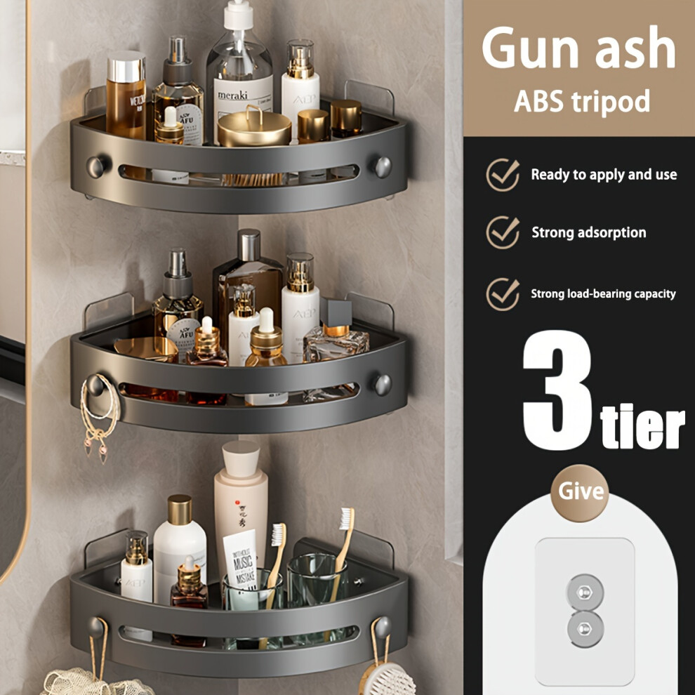 Closkye (Dark Grey, 3 Tier) Toilet Storage Rack Without Punching, Bathroom Shower Room Triangular Baskets, Toilet Corner Storage Shower Gel Racks