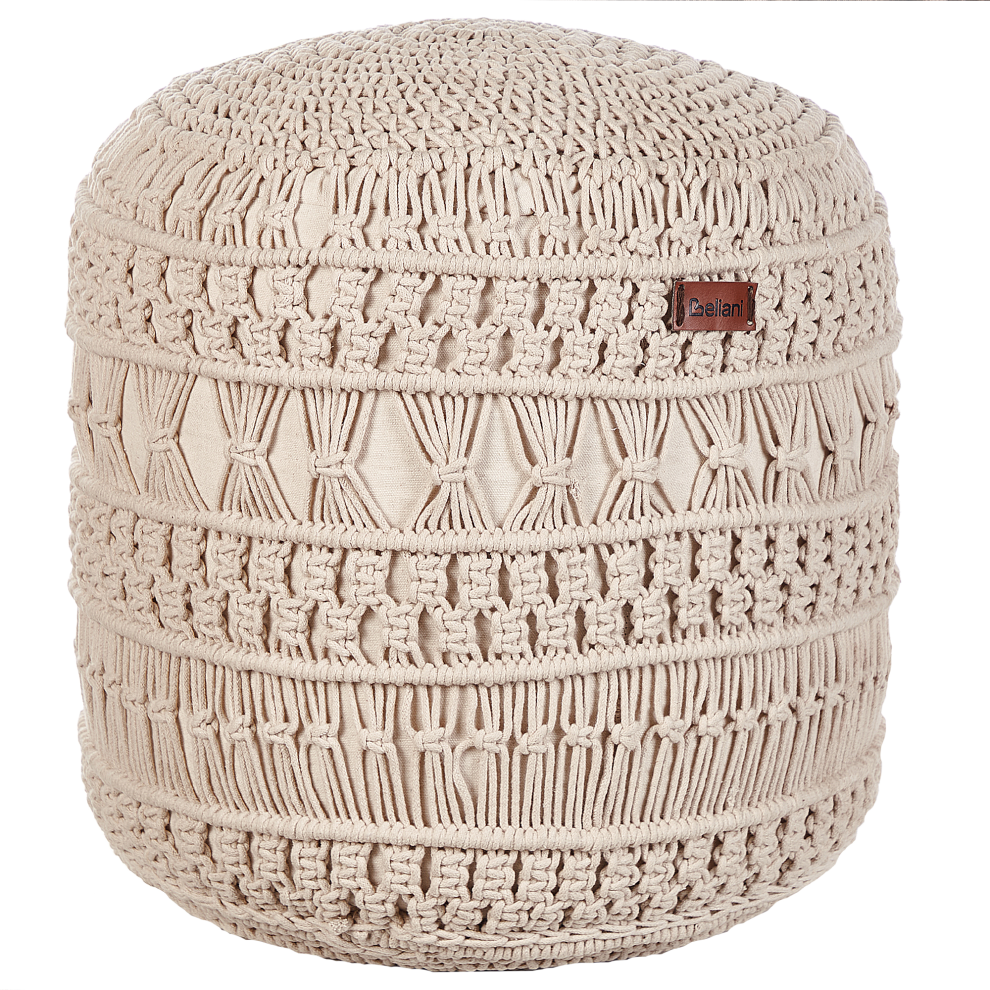 Cotton Macrame Pouffe Beige THAKOT