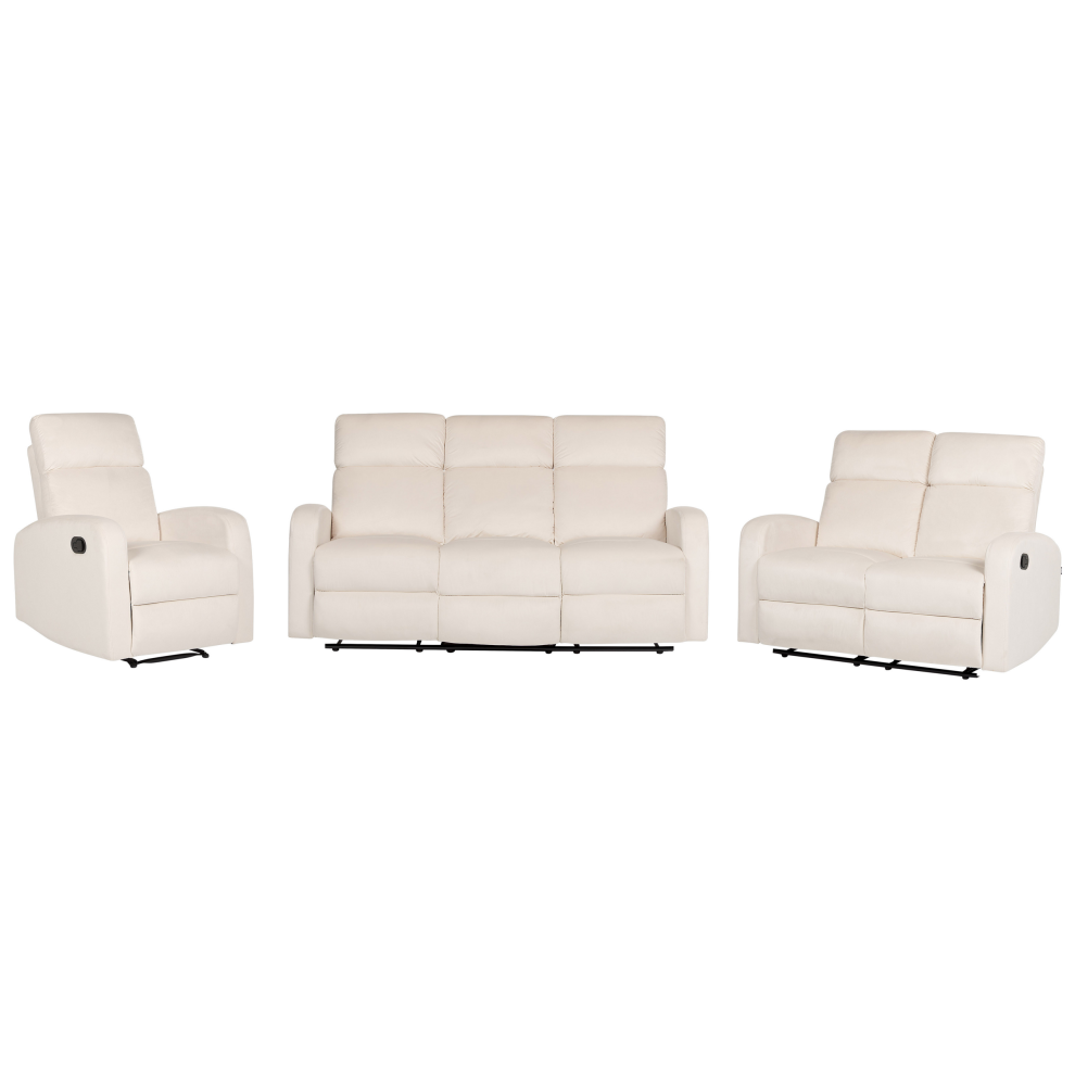 Electric Recliner Living Room Set VERDAL Velvet Off-White 6 Seater