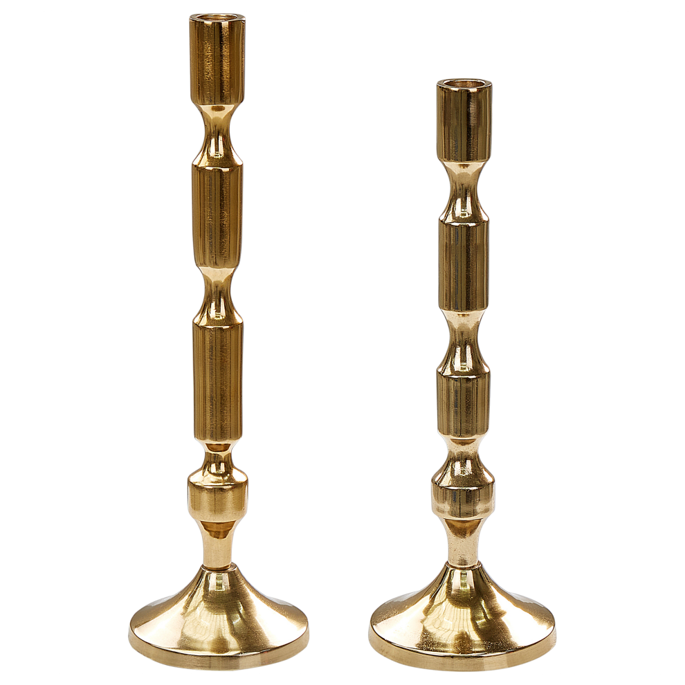 Set of 2 Candle Holders DIKIRNIS Metal 31/36 cm Gold