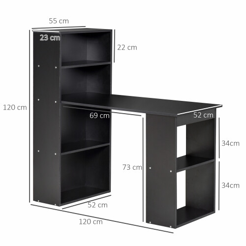 Homcom HOMCOM 120cm Computer Desk Bookshelf Writing Table 6 Shelves Black 1