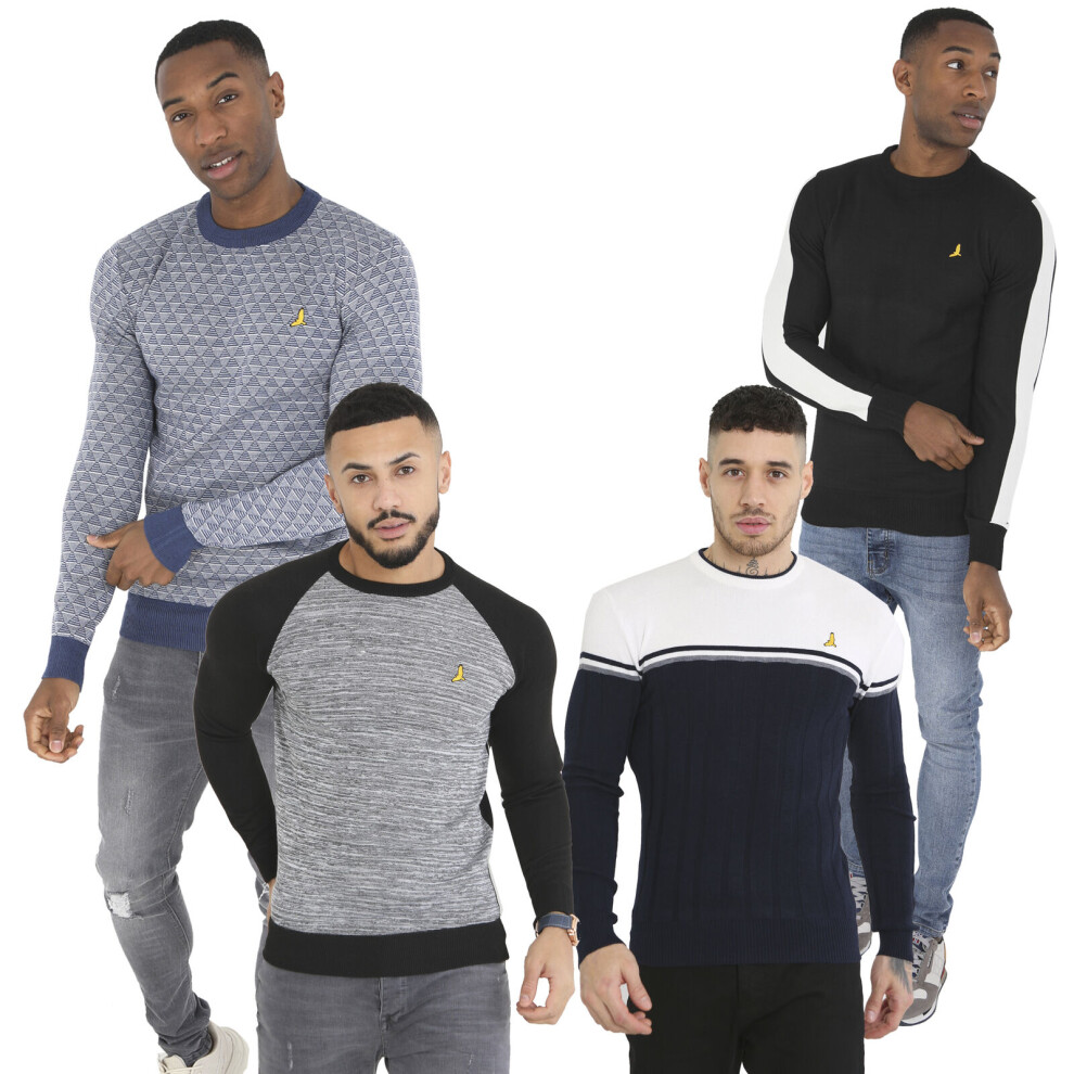 (Black, Osmund, L) Brave Soul Mens Crew Neck Light Rib Knitted Jumper Warm Pullover Sweater Top