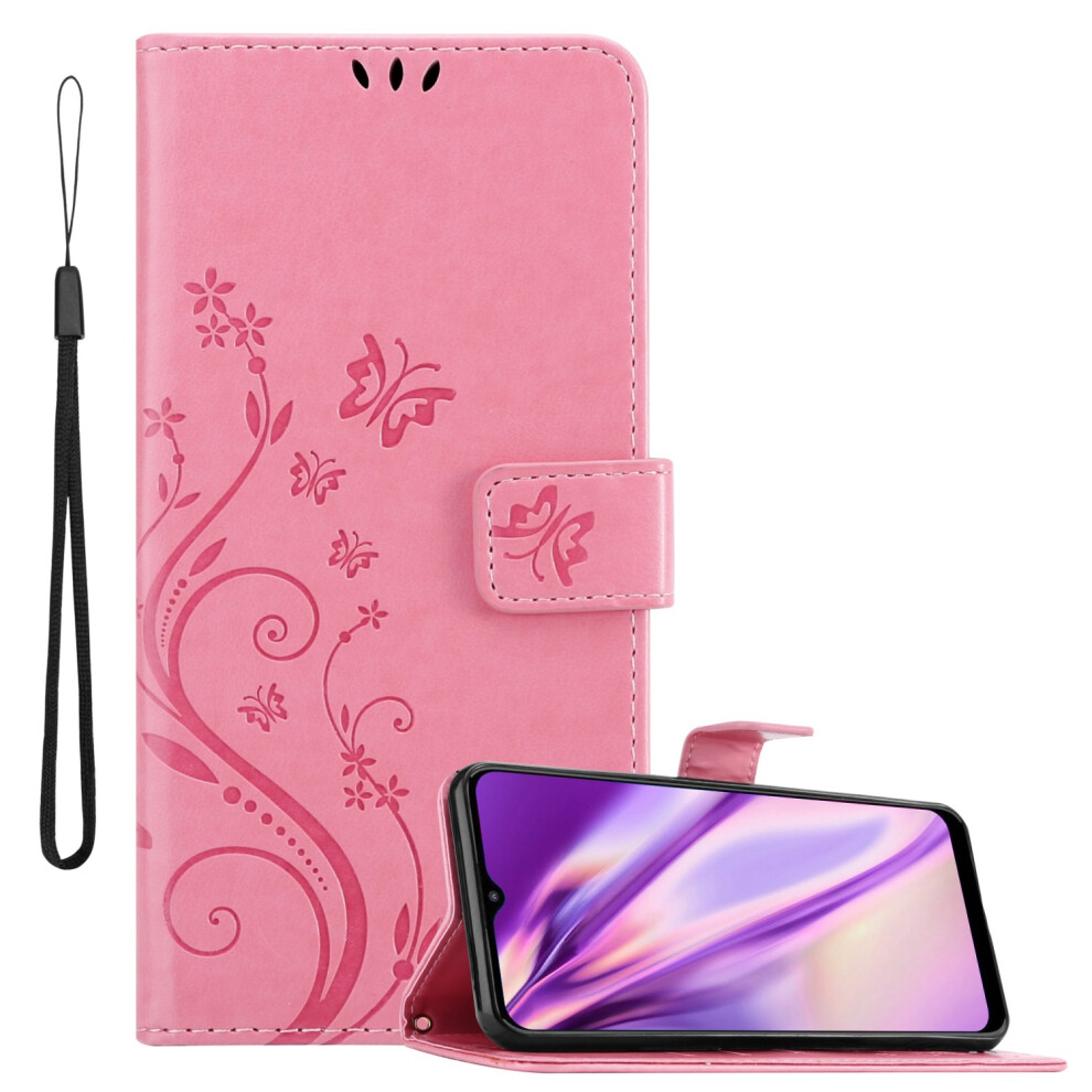 (Pink) Cadorabo Flower Case for Motorola MOTO E20 / E30 / E40 Cover Book Wallet Protection PU Leather Flip Etui magnetic closure standing function car