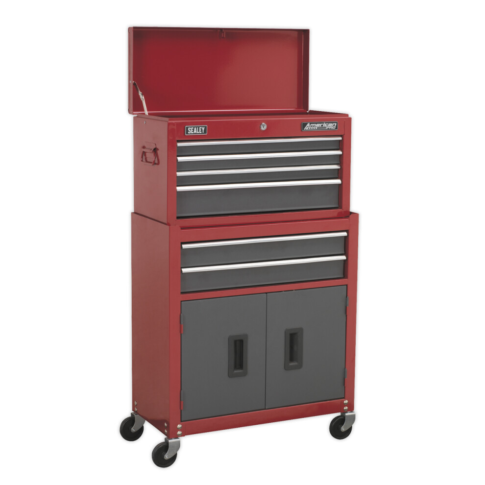 Sealey Ap2200Bb Topchest & Rollcab Combi 6 Drawer Ball Bearing Runners Red/Grey