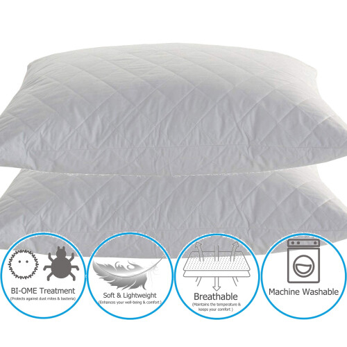 Quilted Pillow Protector Cover Case Luxury Pair Non-Allergenic Poly Cotton New