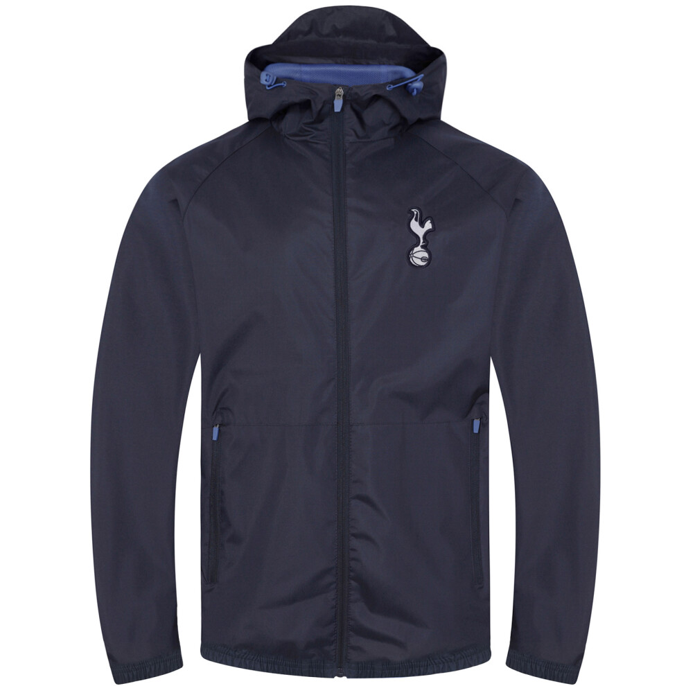 (Navy Peak Hood, Large) Tottenham Hotspur Mens Jacket Shower Windbreaker OFFICIAL Football Gift