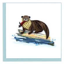 Quilling Brown Otter Fisherman's Friend Hand-Finished Art Greeting Card