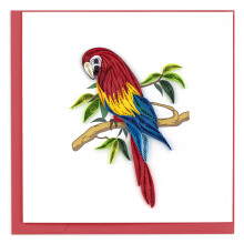 Quilling Bright Perched Parrot Chirpy Friend Hand-Finished Art Greeting Card