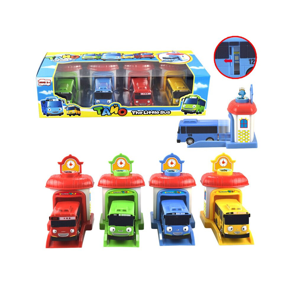 4pcs/set Scale model Tayo the little bus children miniature bus baby oyuncak garage tayo bus Ejection impact car vehicle