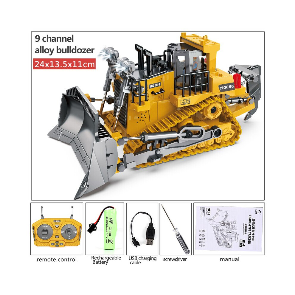 (Yellow Bulldozer) RC Alloy Excavator Bulldozer Remote Control Dump Truck Electric Engineering 2.4G High Tech Vehicle Model Car Toys For Boys Gifts