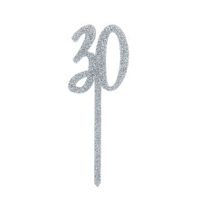 Hootyballoo Silver '30' Cake Topper Glitter Cake Decoration Birthday Partyware