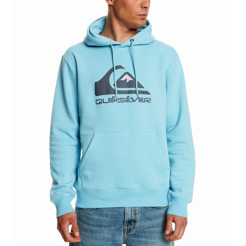 (S, Sky Blue) Quiksilver Mens Big Logo Pullover Hooded Sweatshirt Sweater Hoody Hoodie