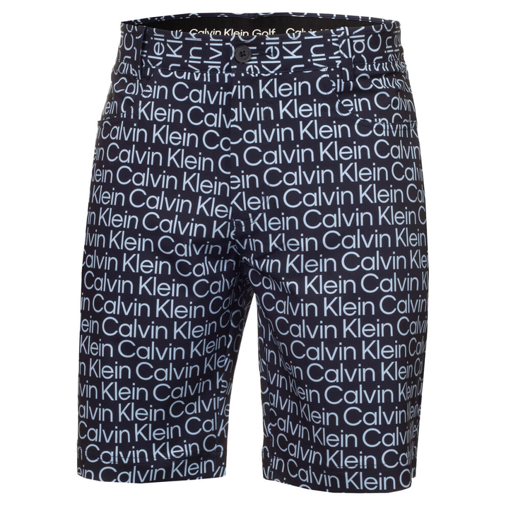 (36" Waist, Evening Blue/Blue) Calvin Klein Mens 2024 Printed Genius Four Way Stretch Slim Fit Golf Shorts