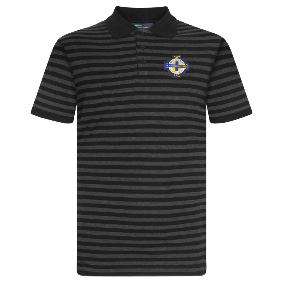 (Large) Northern Ireland Mens Polo Shirt Striped Marl Yarn Dye OFFICIAL Football Gift