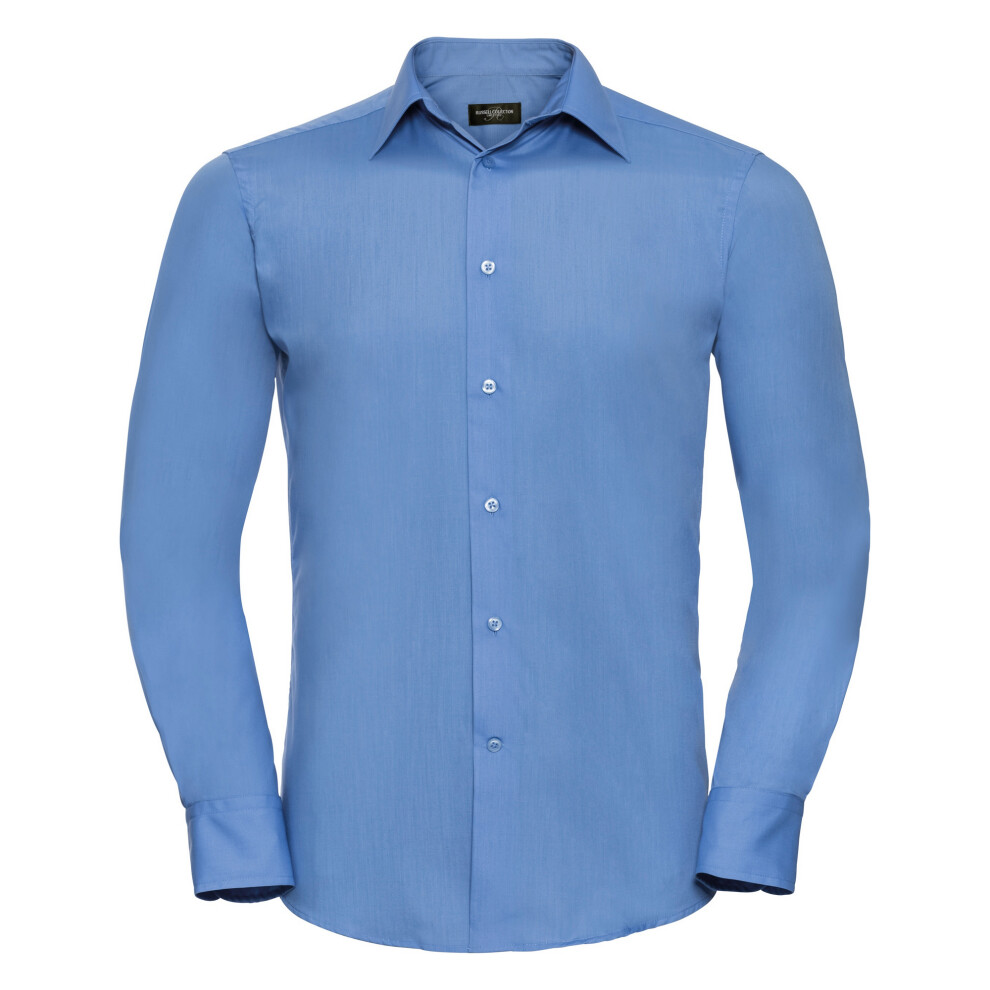 (3XL, Corporate Blue) Russell Collection Mens Long Sleeve Poly-Cotton Easy Care Tailored Poplin Shirt