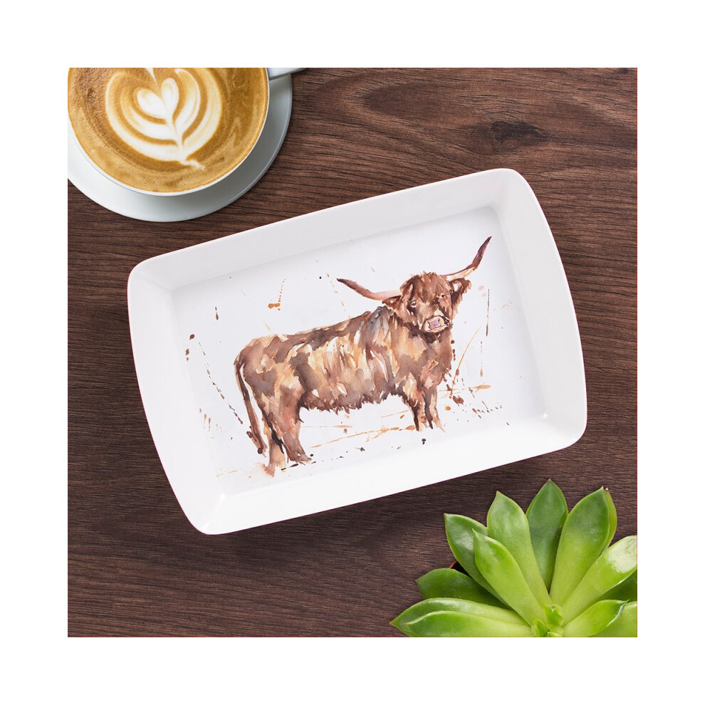 CountryLife Highland Cow 24x15 Small Serving Tray Melamine Classic Artwork Style