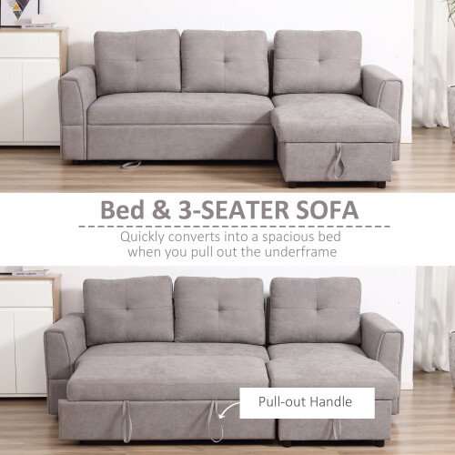 Homcom HOMCOM 3 Seater Sofa Bed, Convertible Pull Out Sofa with Storage, Grey 1