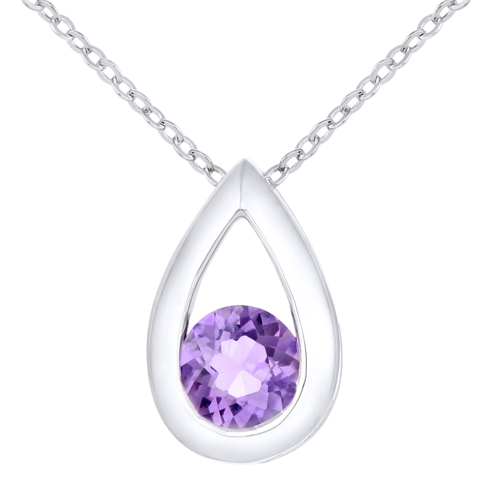 Jewelco London 9ct White Gold Round 22pts Amethyst Teardrop Pendant Necklace 18 inch 46cm - PP0AXL1715WAM