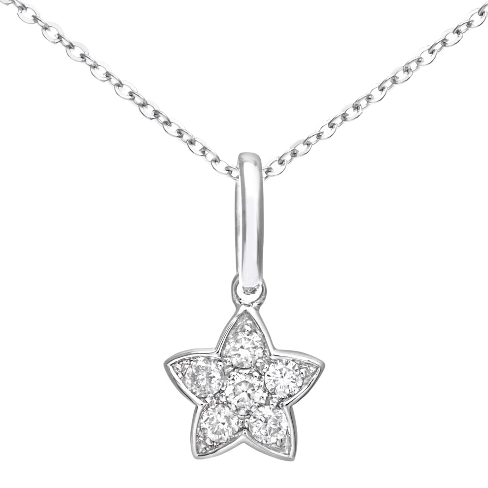 Jewelco London 9ct White Gold Round 7pts Diamond Star Pendant Necklace 16 inch 42cm - DP1AXL127W