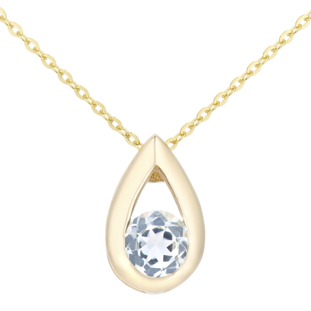 Jewelco London 9ct Yellow Gold Round 0.31ct Blue Topaz Teardrop Pendant Necklace 18 inch 46cm - PP0AXL1715YBT