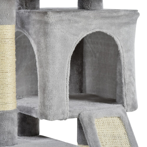 PawHut PawHut Cat Rest & Play Activity Tree w/ 2 House Perch Scratching Post Grey 1