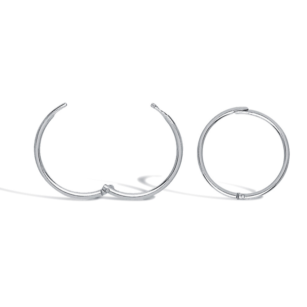 Jewelco London Solid 9ct White Gold Hinged Sleeper 1mm Hoop Earrings 13mm - JER648A