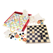 Bigjigs Toys, Games Compendium, Wooden Toys, Classic Board Games, Compendium of Games, Traditional, Tic Tac Toe, Tiddly Winks, Snakes and Ladders