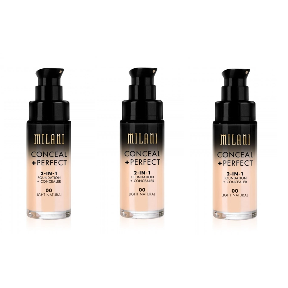 Milani Conceal And Perfect 2 In 1 Foundation + Concealer Light Natural 30ml x3