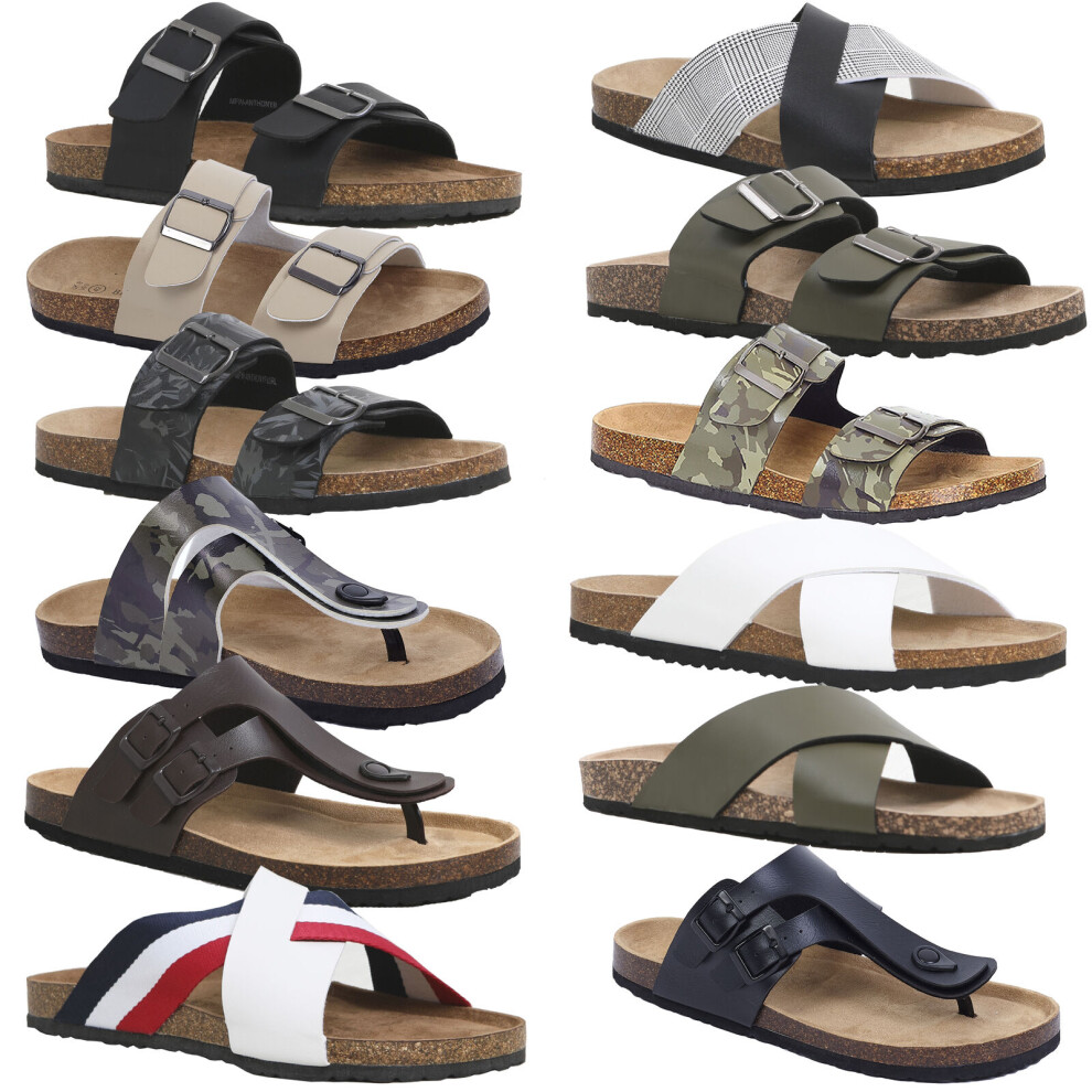 (White, Black, Denton) Men Brave Soul Sandals Toe Post Flip Flop Cork Style Mule Sandal Flat Beach Shoe