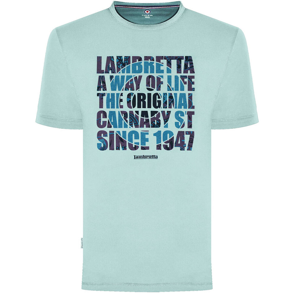 (S, Light Blue) Lambretta Mens Original Carnaby Crew Neck Short Sleeve T-Shirt Tee Top