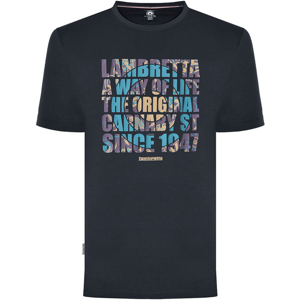 (S, Navy) Lambretta Mens Original Carnaby Crew Neck Short Sleeve T-Shirt Tee Top