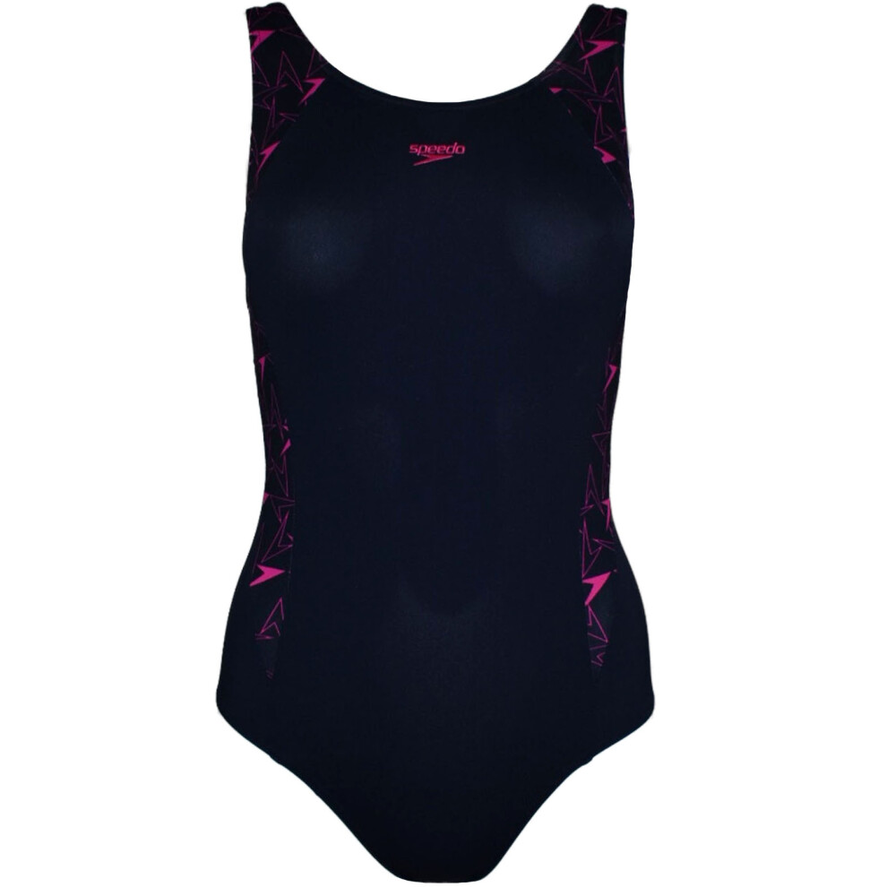 (28, Black/Pink) Speedo Womens Boomstar Splice Flyback One Piece Swimming Swim Costume Swimsuit