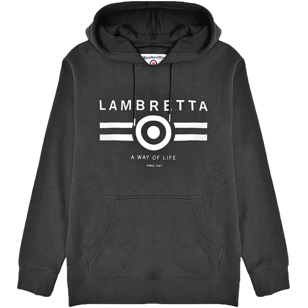 (S, Black) Lambretta Mens Logo Graphic Pullover Sweatshirt Jumper Hoody Hoodie