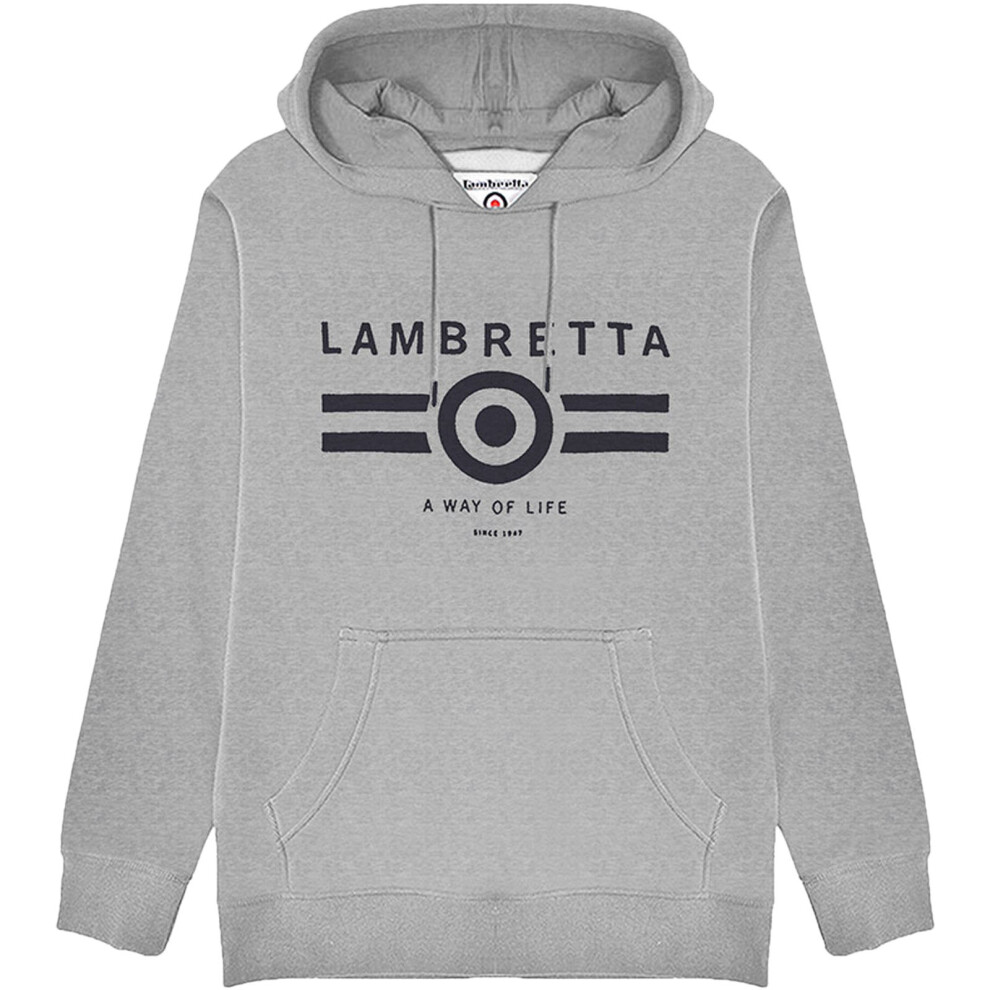 (S, Grey Marl) Lambretta Mens Logo Graphic Pullover Sweatshirt Jumper Hoody Hoodie