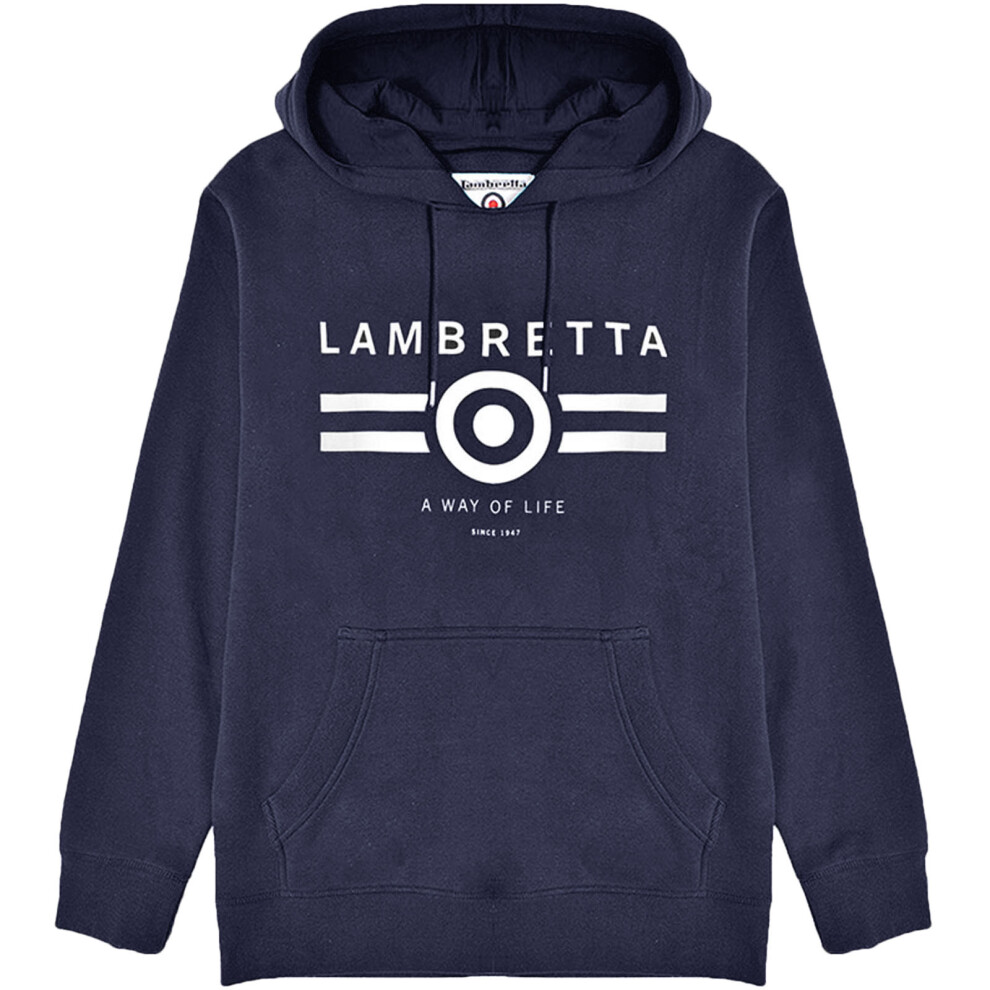 (S, Navy) Lambretta Mens Logo Graphic Pullover Sweatshirt Jumper Hoody Hoodie