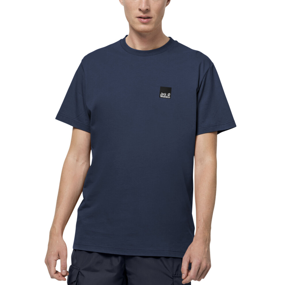 (S, Thunder Blue) Jack Wolfskin Mens 365 Casual Cotton Crew Neck Short Sleeve T-Shirt Top Tee