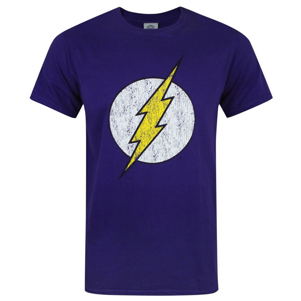 (S, Purple) DC Comics Mens Flash Distressed Logo T-Shirt