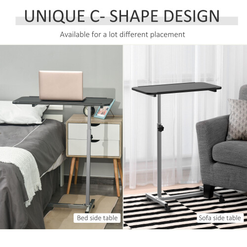 Homcom HOMCOM C-Shaped Mobile Table Sofa Over Bed Side Nightstand w/ Casters, Black 2