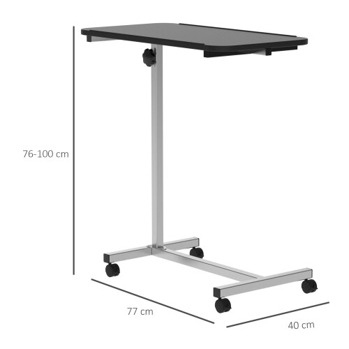 Homcom HOMCOM C-Shaped Mobile Table Sofa Over Bed Side Nightstand w/ Casters, Black 1