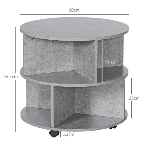 Homcom HOMCOM 3 Tier Coffee Table Round Rolling Centre Table w/ Wheels Cement 1