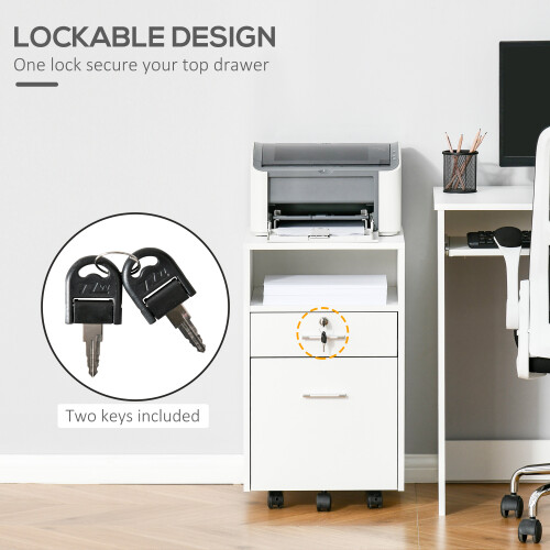 Vinsetto Vinsetto Mobile File Cabinet Lockable Documents Storage w/ 5 Wheels White 2