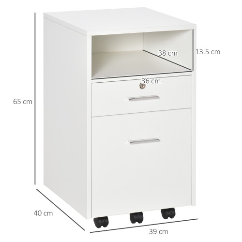 Vinsetto Vinsetto Mobile File Cabinet Lockable Documents Storage w/ 5 Wheels White 1