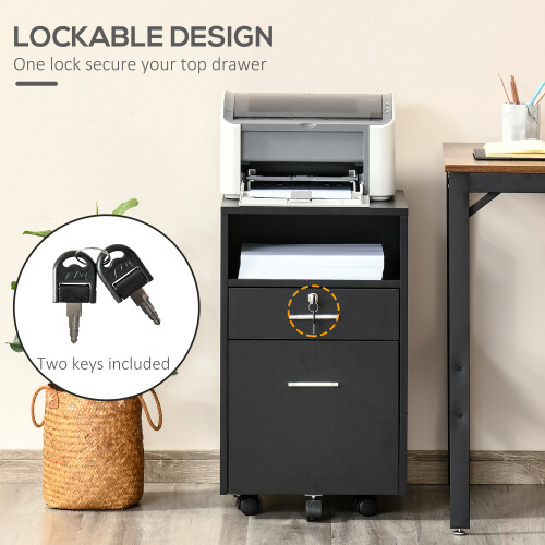 Vinsetto Vinsetto Mobile File Cabinet Lockable Documents Storage w/ 5 Wheels Black 2