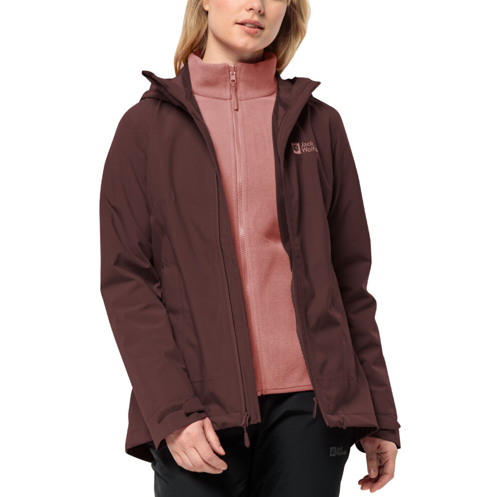 (S, Dark Maroon) Jack Wolfskin Womens Moonrise 3in1 Fleece Lined Waterproof Hooded Jacket Coat