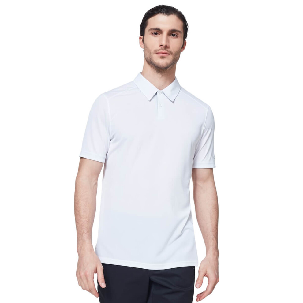 (S, White) Oakley Mens 2021 Divisional Polo 2.0 Lightweight Golf Polo Shirt