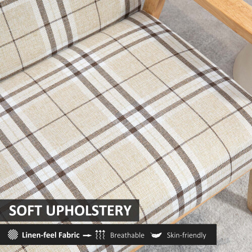 Homcom HOMCOM Two Seater Sofa with Rubber Wood Frame Linen Fabric Small Couch Beige 1