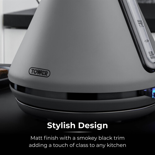 Tower Tower T10079GRY Sera Pyramid Kettle with Smoked Black Trim, 1.7L, 3KW, Grey 2